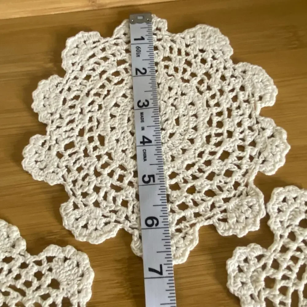 Vintage Handmade Crochet Doilies Set of 4 White Round Cotton Lace 7in